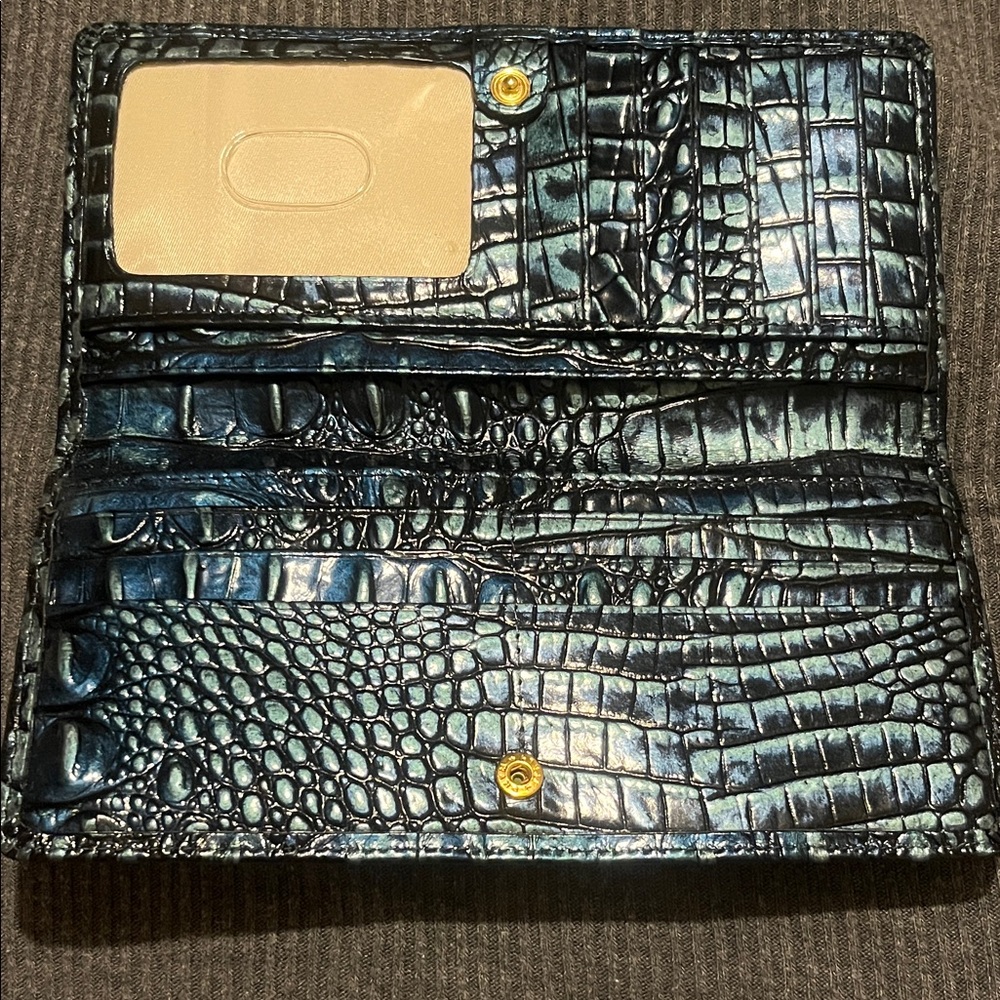 Brahmin Croc-Embossed Blue Wallet with Gold Plaque - Picture 2 of 4